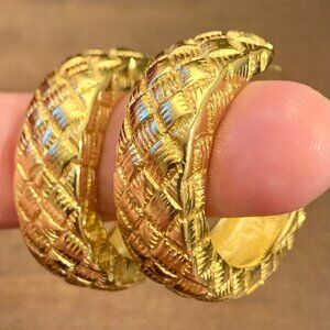 Designer Givenchy Large Statement Gold Tone Basket Weave Pattern Earrings made i